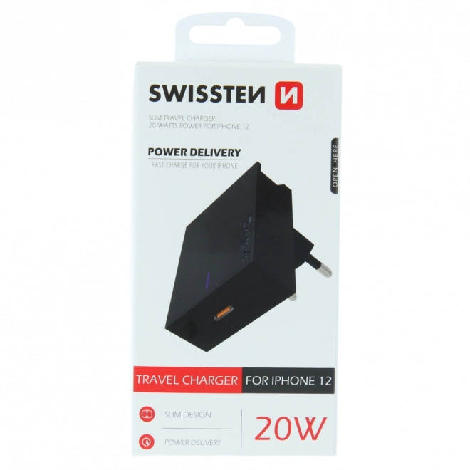 Swissten 20W Power Delivery nabíječka pro iPhone - černá