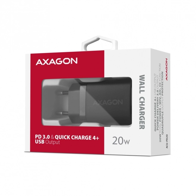 ACU-PD20 PD 20W síťová nabíječka, 1x port USB-C, PD3.0/QC3.0/AFC/FCP/Apple Black