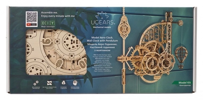 Ugears 3D dřevěné mechanické puzzle Nástěnné hodiny Aero