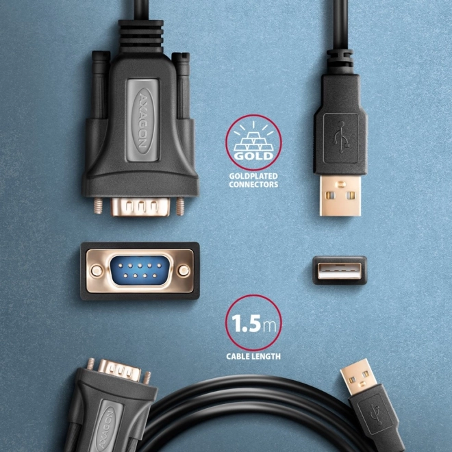 ADS-1PQN Adaptér USB 2.0 > sériový port RS-232, 1,5m kabel, čip FTDI