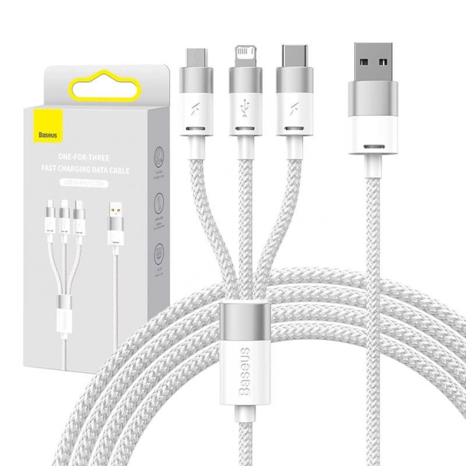 Kabel 3v1 USB Baseus řady StarSpeed, USB-C + micro + Lightning 3,5A, 1,2 m (bílý)