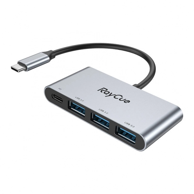 RayCue rozbočovač 4 v 1 USB-C na 3x USB-A 3.0 5Gb/s + PD 3.0 100W (šedý)