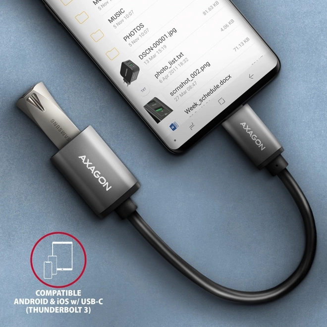 RUCM-AFAC Adaptační kabel USB 3.2 Gen 1 samec Type-C -> samice Type-A, 0,2 m, 3A, ALU