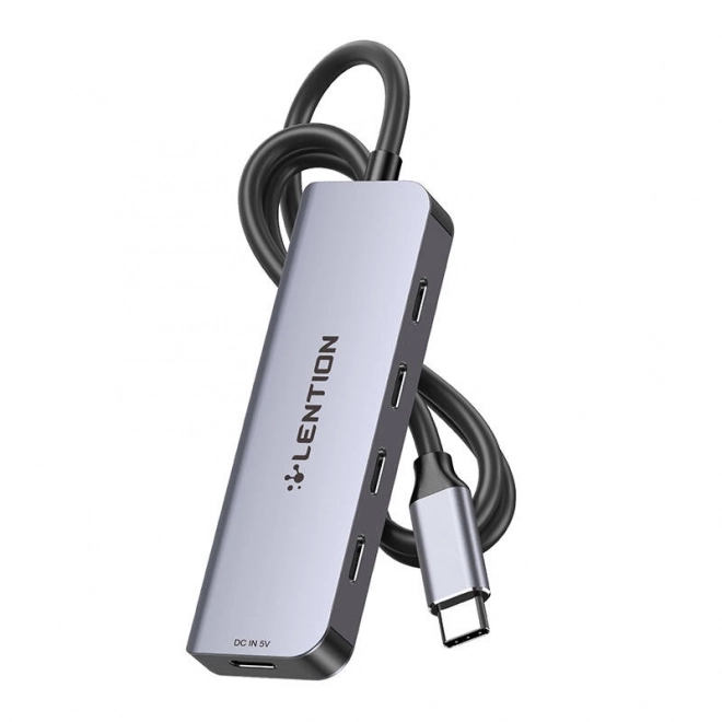 Lention 5in1 Hub USB-C na 4x USB-C 5Gbps + USB-C 5V-IN 15W (šedý)