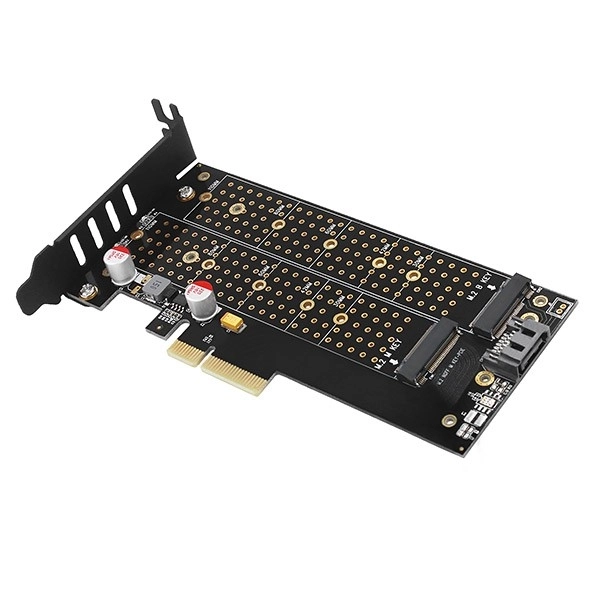 Adaptér PCEM2-DC interní PCIe x4, 1x M.2 NVMe M-key + 1x SATA B-key slot, chladič, SP & LP + chladič