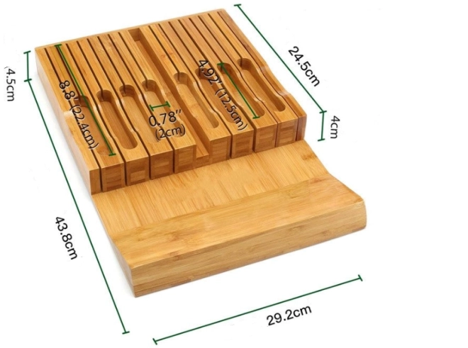 Bambusový organizér, vložka na nože v zásuvce, 16 přihrádek