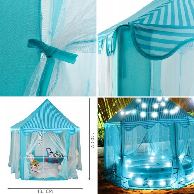 Šestihranný dětský stan pro dům / zahradu - modrý