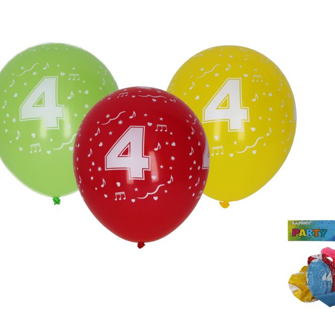 Balónek nafukovací s číslem 4 30 cm - sada 5 kusů