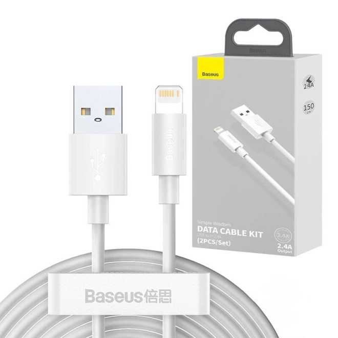 Baseus Simple Wisdom Data Cable Kit USB to Lightning 2.4A (2PCS/Set）1.5m - bílý