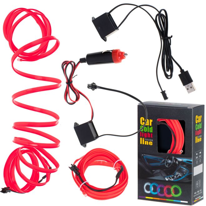 LED ambientní osvětlení do auta / auto USB / 12V páska 3m červená