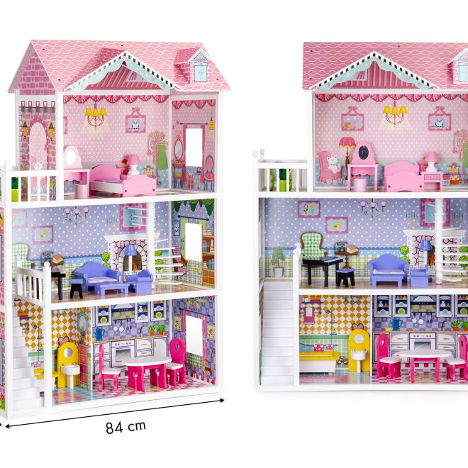 XXL dřevěný domeček pro panenky s nábytkem ECOTOYS