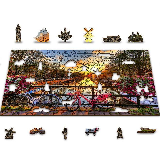 Dřevěné puzzle s figurkami - Jízdní kola v Amsterdamu velikost XL, 600 dílků