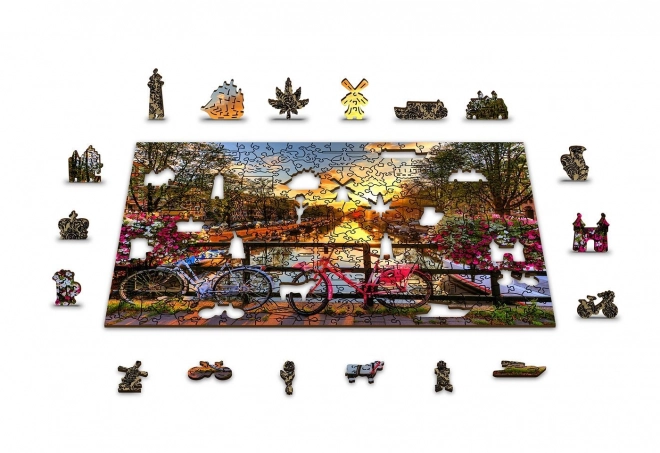 Dřevěné puzzle s figurkami - Jízdní kola v Amsterdamu velikost XL, 600 dílků