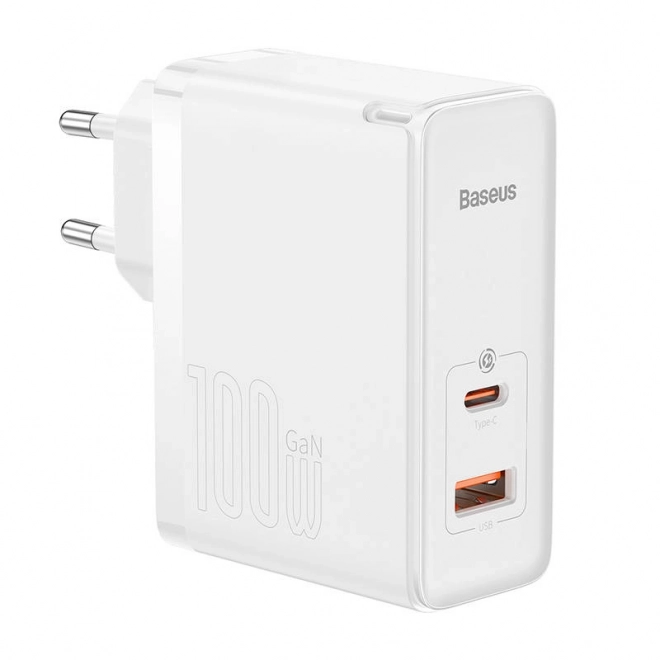 Nástěnná nabíječka Baseus GaN5 Pro USB-C + USB, 100W + 1m kabel (bílá)