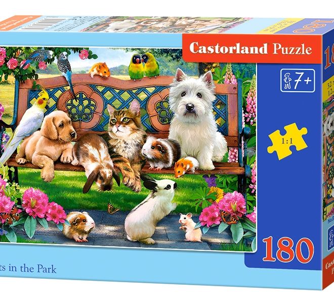 CASTORLAND Puzzle 180 dílků Domácí zvířata v parku - Zvířata v parku 7+