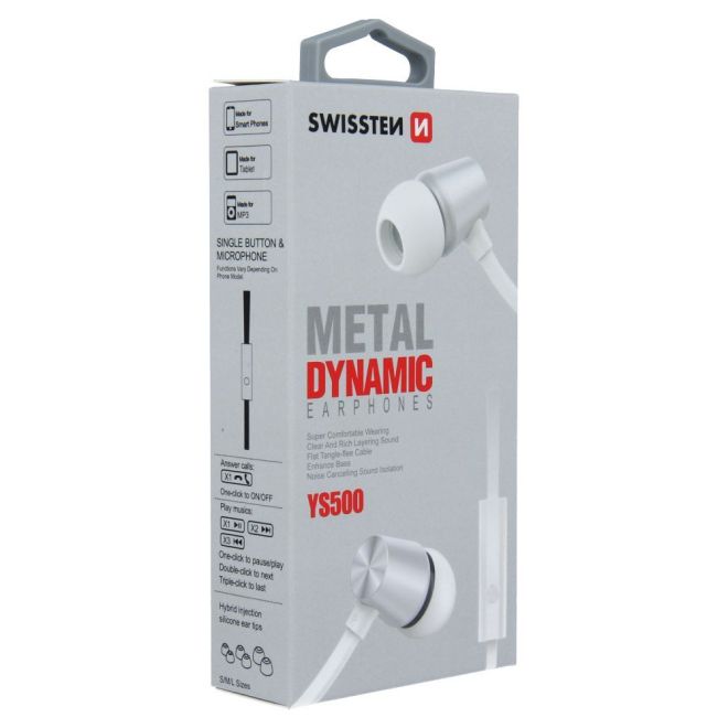 Drátová sluchátka Swissten Dynamic YS500 - stříbrná/bílá
