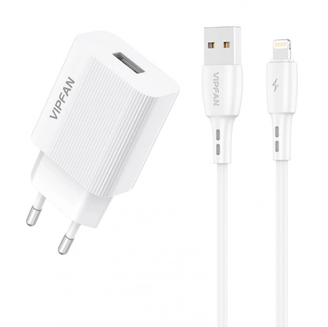 Síťová nabíječka VFAN E01, 1x USB, 2,4A + kabel Lightning (bílý)