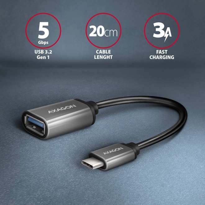 RUCM-AFAC Adaptační kabel USB 3.2 Gen 1 samec Type-C -> samice Type-A, 0,2 m, 3A, ALU