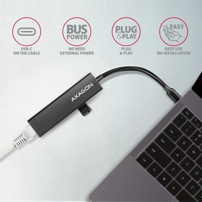 HMC-GL3A Víceportový kovový rozbočovač 3x USB-A + GLAN, USB 3.2 Gen 1, 20 cm kabel USB-C