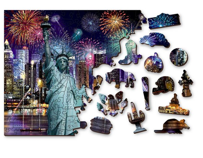 Dřevěné puzzle s figurkami - New York by night velikost L, 400 dílků