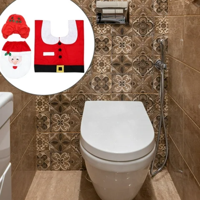 Vánoční koupelnová sada Santa Claus koberec na záchodové prkénko