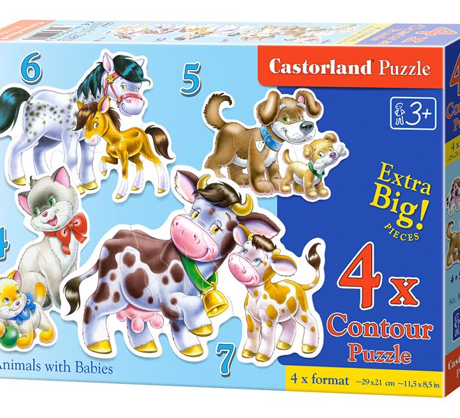 CASTORLAND Puzzle 4v1 Zvířátka s dětmi 3+