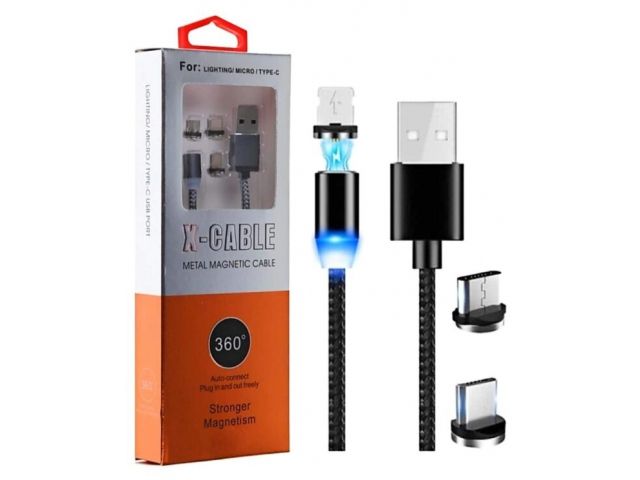 Magnetický kabel 3v1 - nabíječka MicroUSB, USB-C, iPhone Lightning