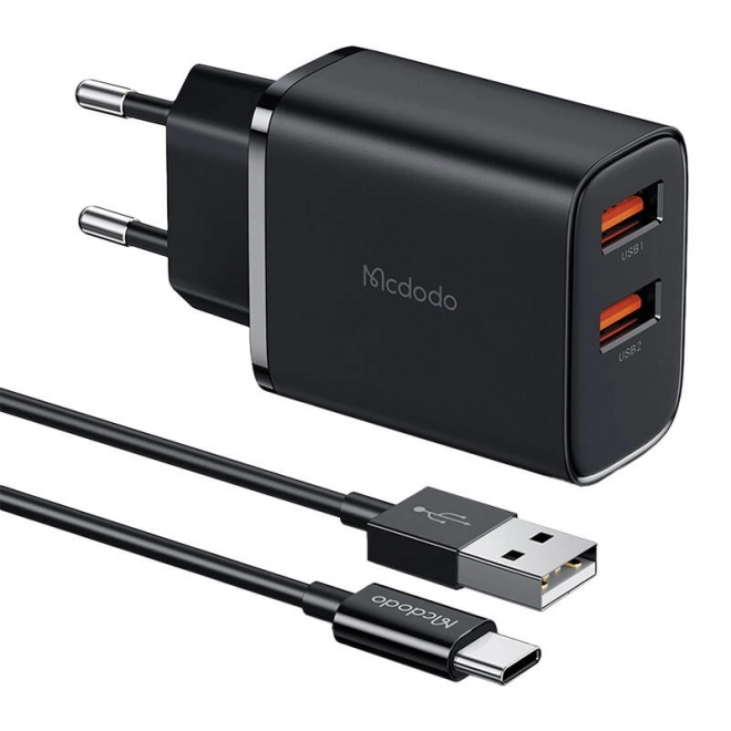 Mcdodo CH-5072 USB-A*2, 12W nabíječka + kabel USB-A na USB-C (černý)