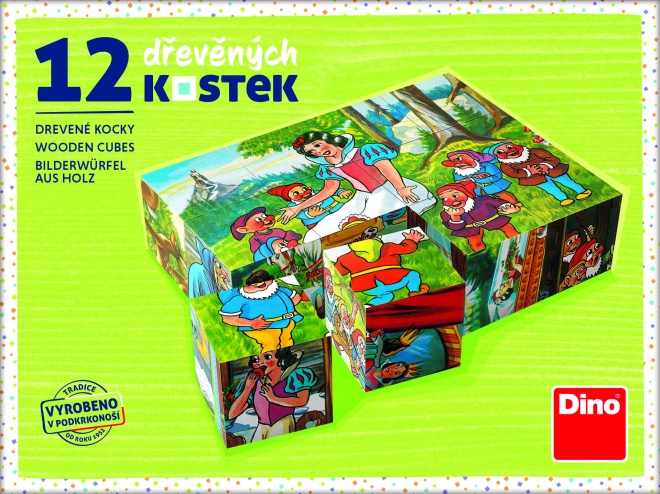 Kostky kubus Sněhurka dřevo 12ks v krabičce 16x12x4cm