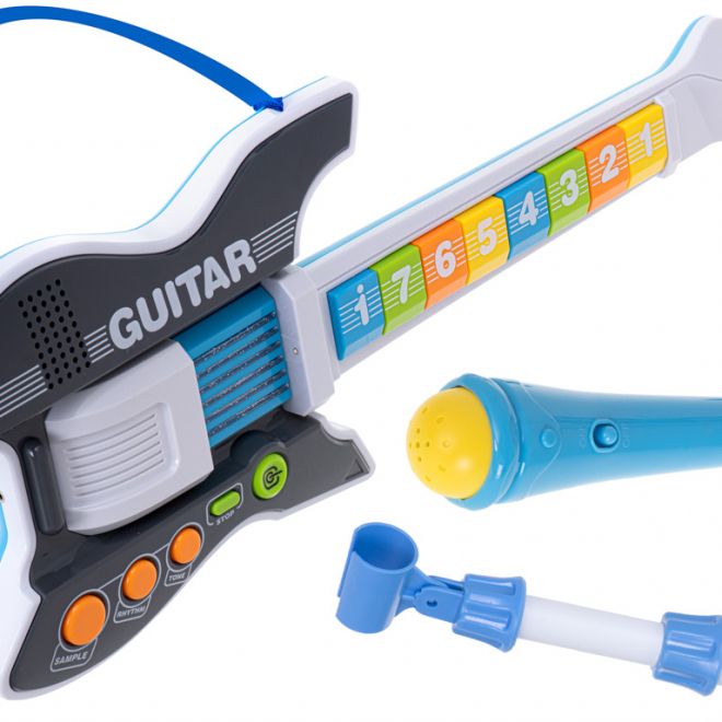 Dětská elektrická rocková kytara s mikrofonem modrá