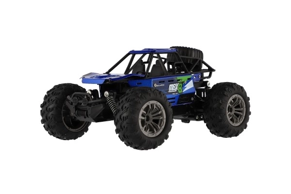 Auto RC buggy terénní modré 22cm plast 2,4GHz na baterie + dobíjecí pack v krabici 32x16x18cm