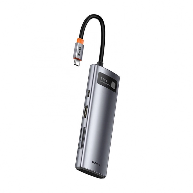 Rozbočovač 7v1 Baseus Gleam, USB-C na 1x HDMI4K 60Hz + 3x USB3.0 + 1x PD + 1x SD/TF (šedý)