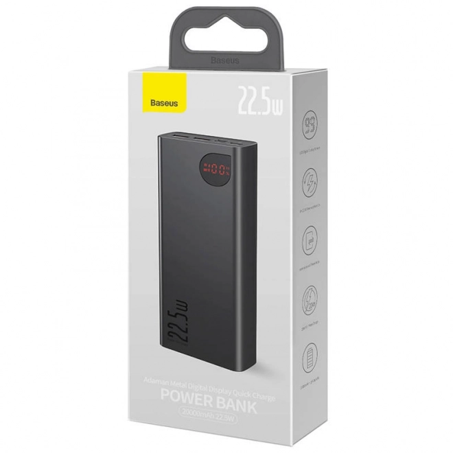 Powerbanka Baseus Adaman Metal, 20000mAh, 2xUSB, USB-C, Lightning, microUSB 22,5W (černá)