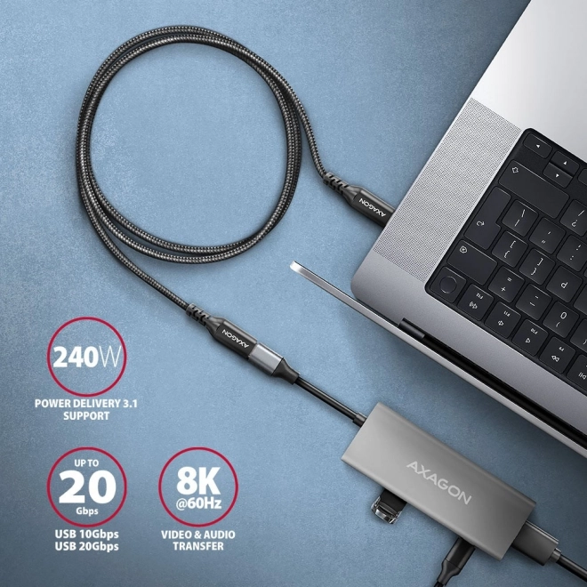 BUCM32-CF05AB Gen2 USB-C - prodlužovací kabel USB-C 0,5 m, 5A, 20Gb/s, PD 240W, opletený