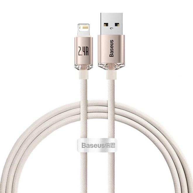 Kabel USB k iP Baseus Crystal Shine, 2,4 A, 1,2 m (růžový)