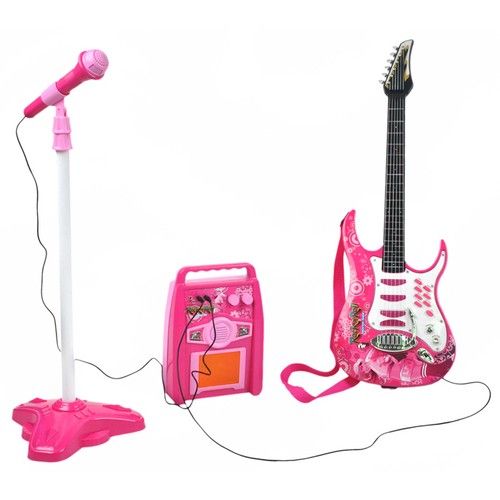 Kytara + mikrofon + zesilovač růžová 22407