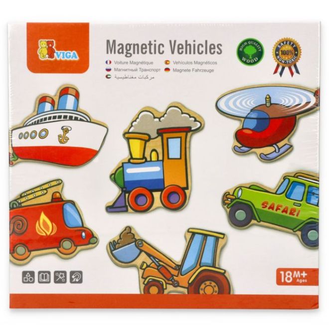 Dřevěné magnety 20 ks - dopravní prostředky v krabici
