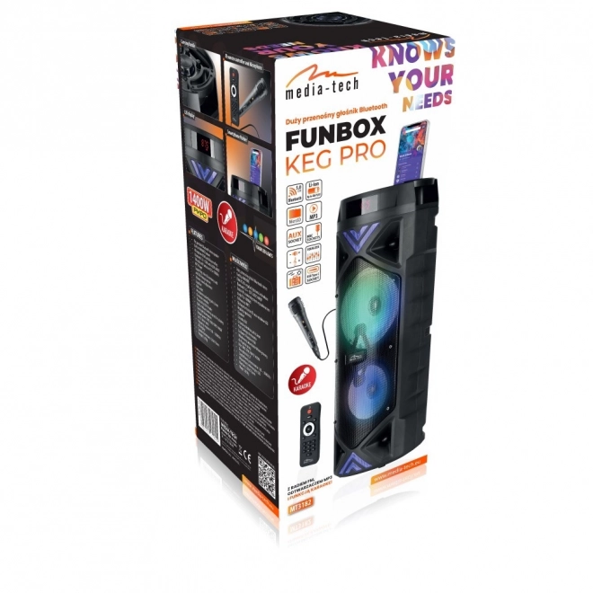 FUNBOX Speaker KEG PRO MT3182 Karaoke/Bluetooth 5.0+EDR/FM/MP3?MicroSD/USB/Equalizer/AUX/Jack 6.3/Pilot/LED/RMS 50W/PMPO 1400W