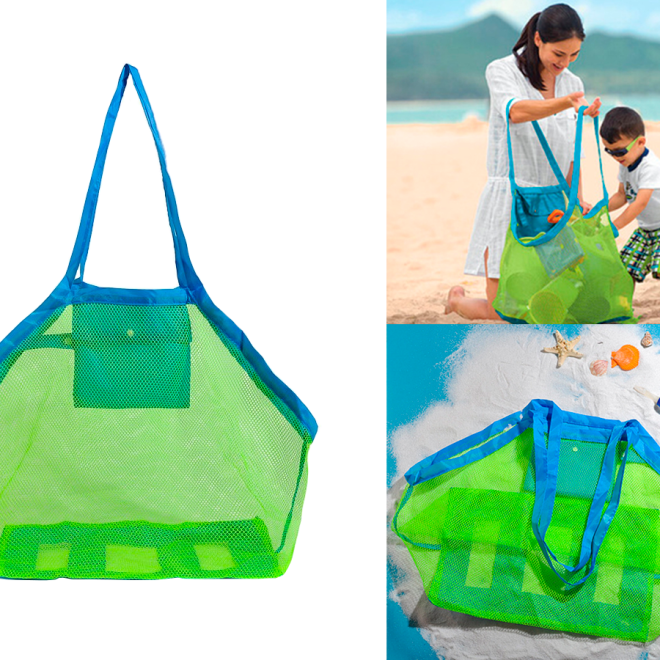 Velká plážová síťová taška na hračky - modrá