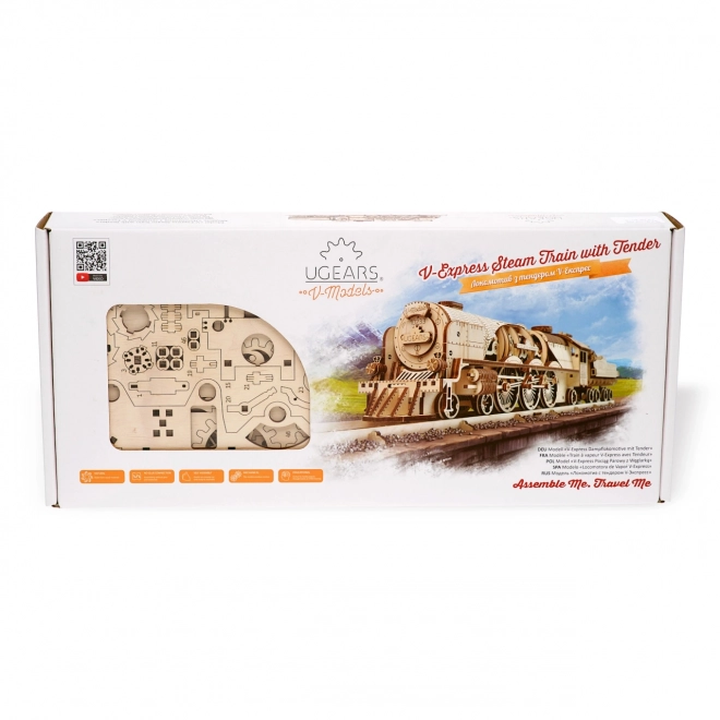 Ugears 3D puzzle - Lokomotiva V-express s vagónem 538 dílků