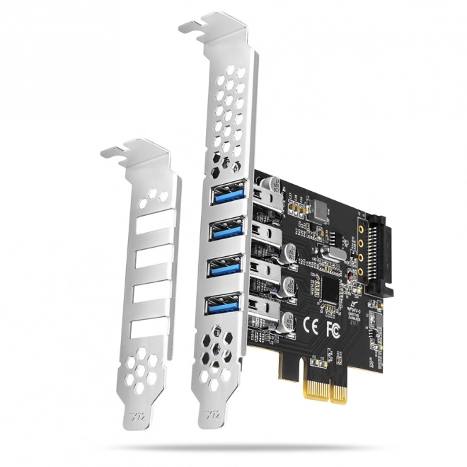 PCEU-43RS řadič PCIe 4x port USB 3.2 GEN 1, UASP, čipová sada Renesas, 15pinový napájecí zdroj SATA