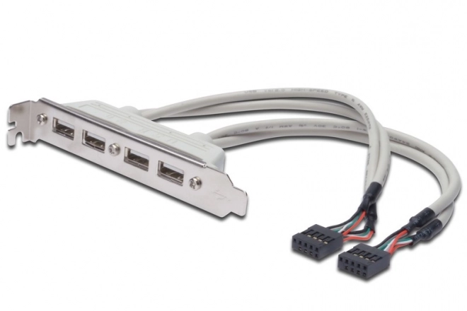 USB 2.0 HighSpeed Type 2xIDC (5pin)/4xUSB A M/Z šedý 0,25m vlečný kabel