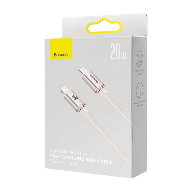 Kabel Baseus Crystal Shine USB-C k iP, 20 W, 2 m (růžový)