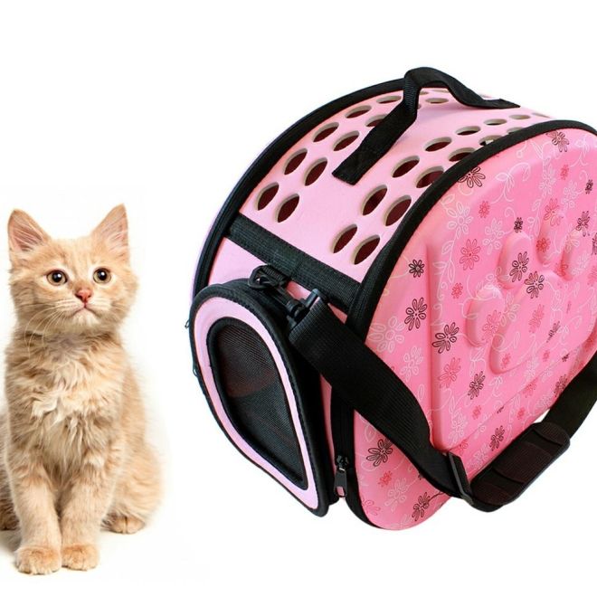 Přepravní taška pro mazlíčky - 43 x 32 cm – Růžová s kytičkami