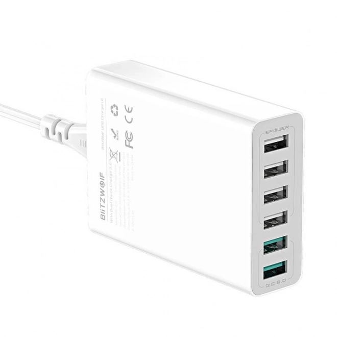 Nabíječka 6x USB Blitzwolf BW-S15, QC 3.0, 60 W - bílá