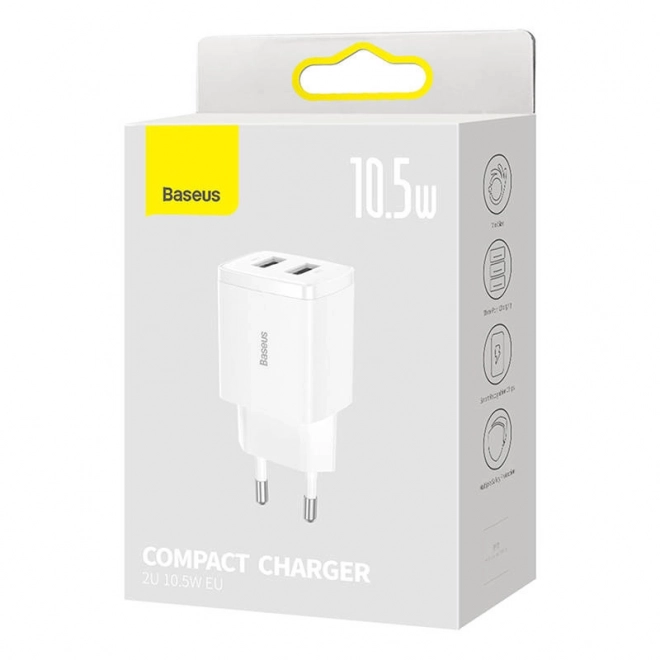 Kompaktní rychlonabíječka Baseus, 2x USB, 10,5 W (bílá)