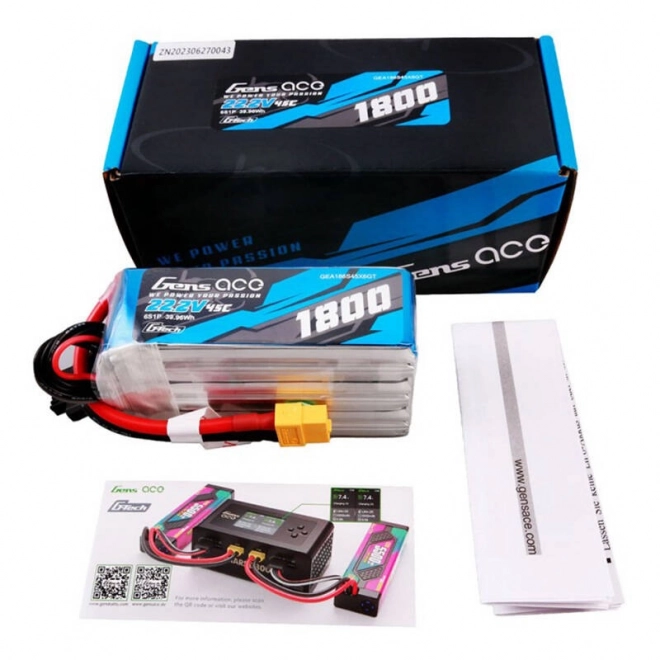 Gens ace G-Tech 1800mAh 22,2V 45C 6S1P Lipo Battery Pack s XT60 konektorem