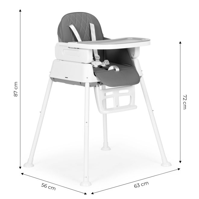 ECOTOYS skládací dětská židle na krmení 3 v 1 šedá