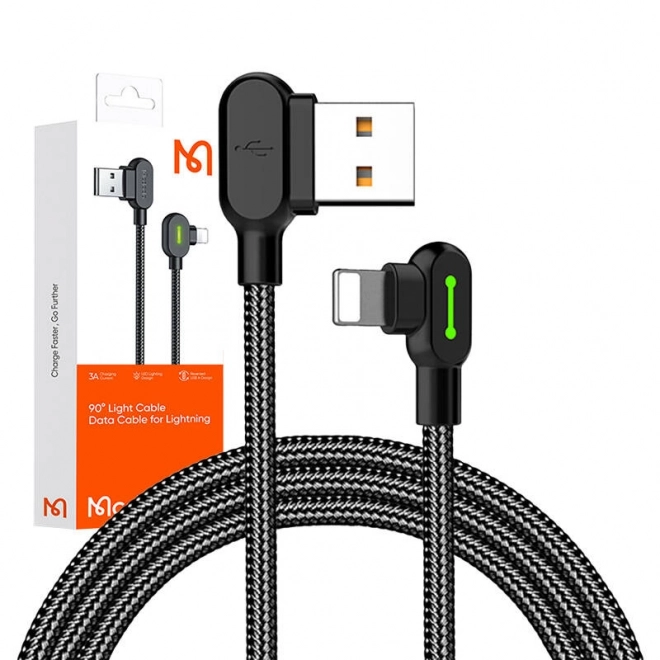 Úhlový kabel USB Lightning Mcdodo CA-4674 LED, 0,5 m (černý)