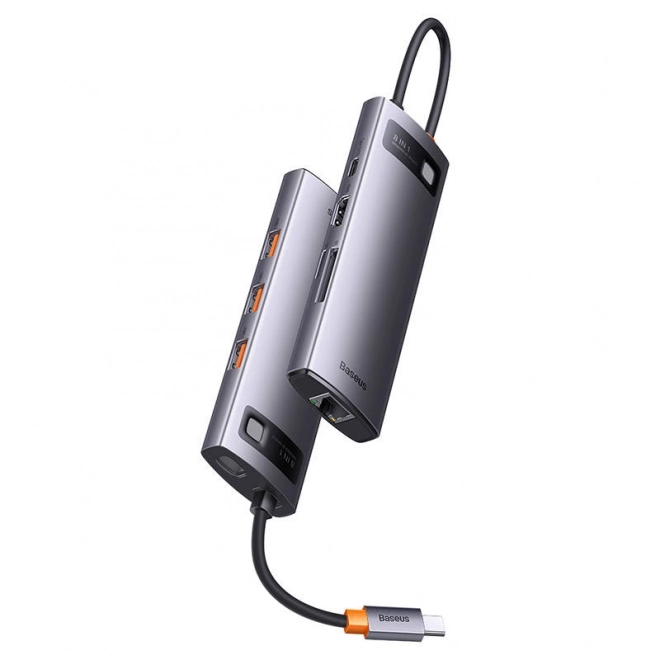 Rozbočovač 8v1 Baseus řady StarJoy, USB-C na 3x USB 3.1 + HDMI + USB-C PD + RJ45 + microSD/SD